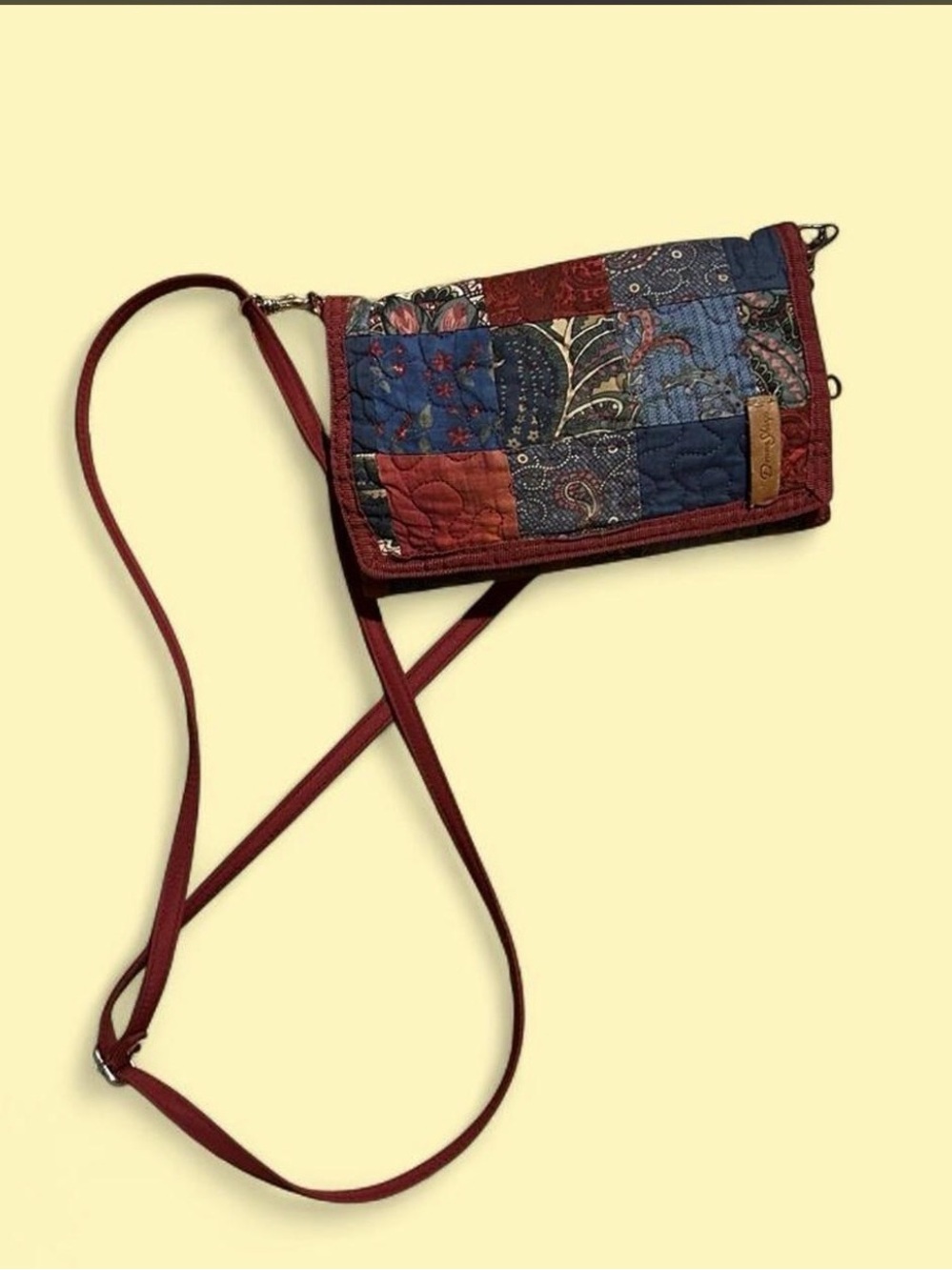 Quilted Patchwork Crossbody bag in Burgundy and Navy - Donna sharp